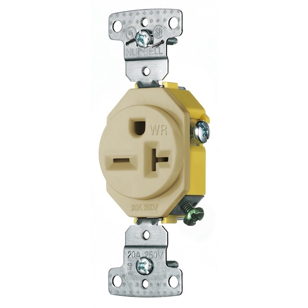 Straight Blade Receptacle, 6-20R, 20 A, 250V AC, 2 Pole, 3 Wire, Self-Grounded